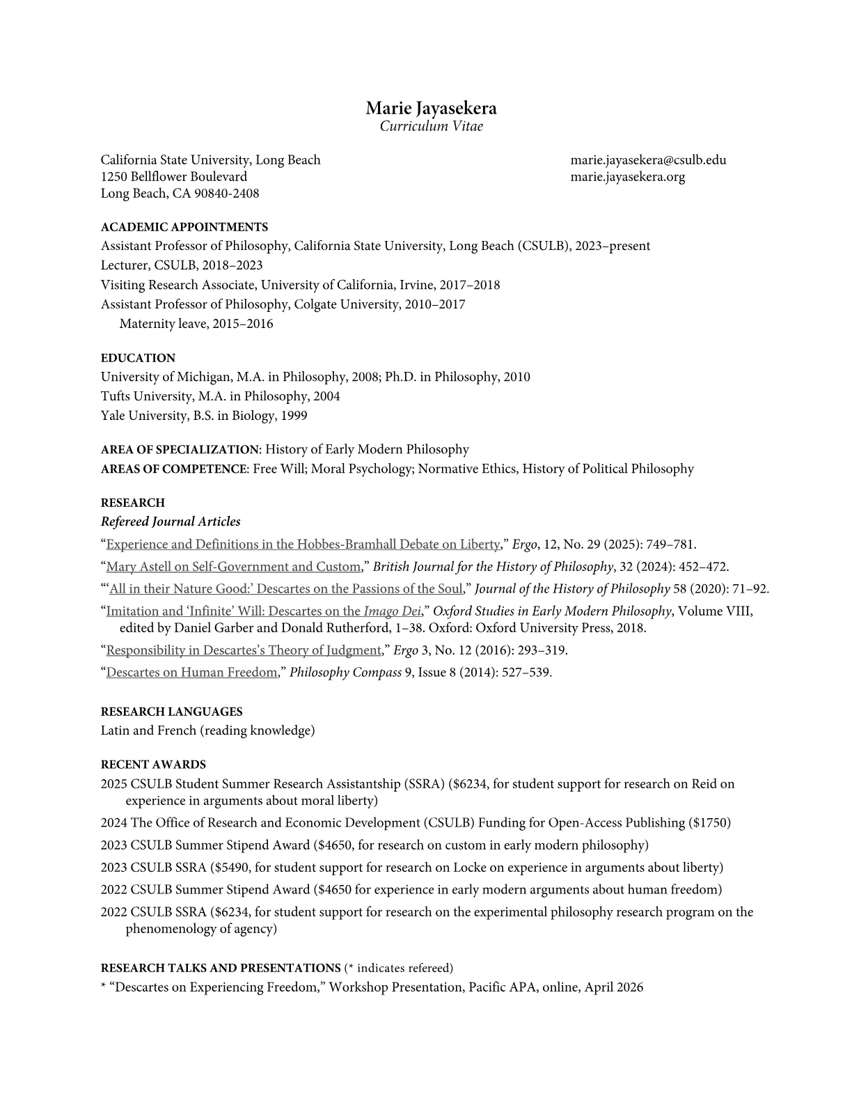 Marie Jayasekera CV page 1 of 5